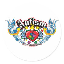 Autism Bird & Heart Round Stickers