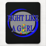 Autism Fight Like A Girl Circular Mouse Pad