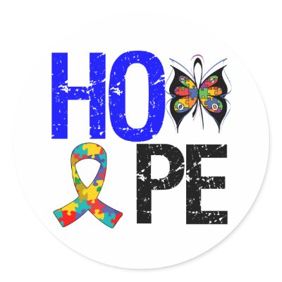 Autism Hope Butterfly Ribbon Round Sticker by giftsforawareness