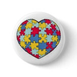 Autism puzzle piece heart button
