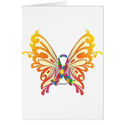 Autism Ribbon Butterfly Cards by fightcancertees