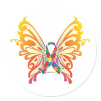 Autism Ribbon Butterfly Round Stickers