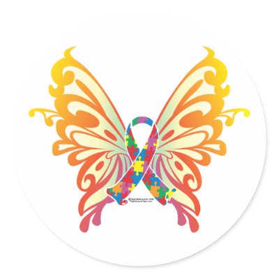 Autism Ribbon Butterfly Round Stickers by fightcancertees