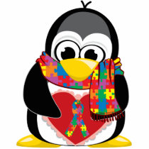 Autism Ribbon Penguin Scarf Acrylic Cut Out