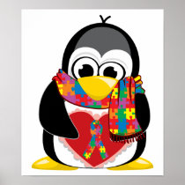 Autism Ribbon Penguin Scarf Poster