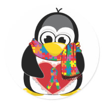 Autism Ribbon Penguin Scarf Stickers
