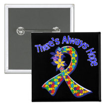 Autism There's Always Hope Floral Pinback Button