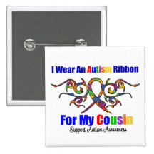 Autism Tribal Ribbon Cousin Pinback Button