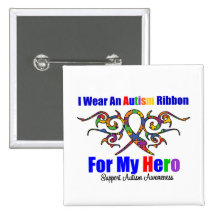 Autism Tribal Ribbon HERO Pinback Buttons