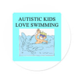 autistic kids kove swimming round sticker