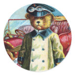Auto Bear Andy - Letter A - Vintage Teddy Bear Round Stickers