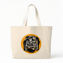Automotive mechanic working on car repair retro tote bag