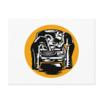 Automotive mechanic working on car repair retro postcards