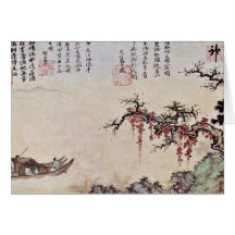 Autumn Boating On The River By Sheng Mou Greeting Cards