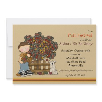 Autumn Boy and Pup Invitation by PixiePrints