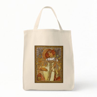 "Autumn" by Alphonse [Alfons]  Mucha Canvas Bag by VintageCabaret