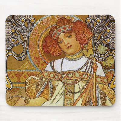 "Autumn" by Alphonse [Alfons]  Mucha Mousepads by VintageCabaret