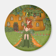 Autumn Fairy Pumpkin Cottage Fridge Magnet