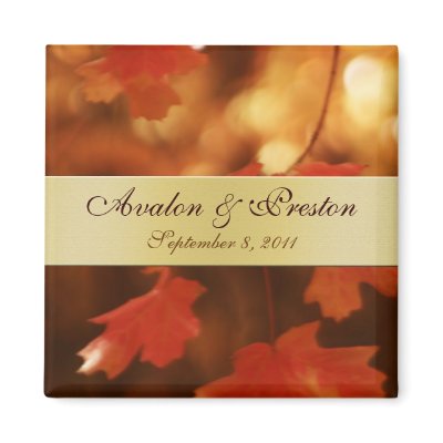 Autumn Fall Leaf Gold Ribbon Save The Date Magnet by theedgeweddings