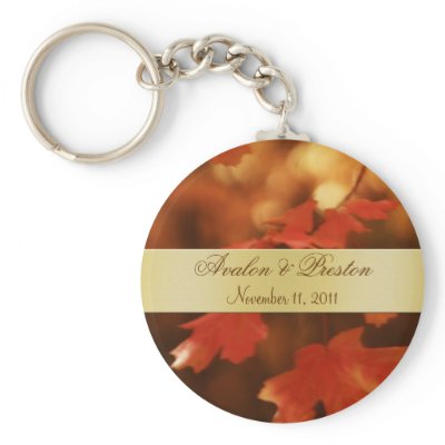 Autumn Fall Leaf Wedding Favour Gold Keychain by theedgeweddings