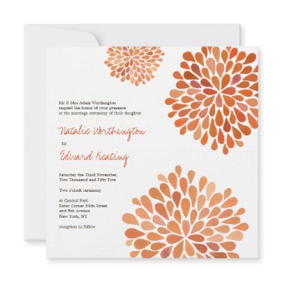 Autumn Fall Orange Wedding Flower Blooms Invite by PipPipHoorayWedding