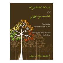 Autumn Fall Trees Brown Save The Date Wedding Postcards