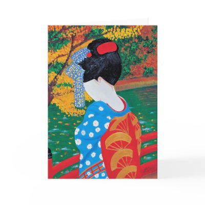 Autumn Geisha Greeting Card by LisaLorenzPaintings