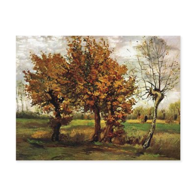 Autumn Landscape Four Trees, Vincent van Gogh Post Cards by masterpiecesofart