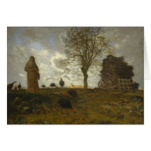 Autumn Landscape with a Flock of Turkeys - Millet Greeting Card