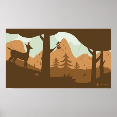 Autumn Landscape with Deer Poster by billoneil