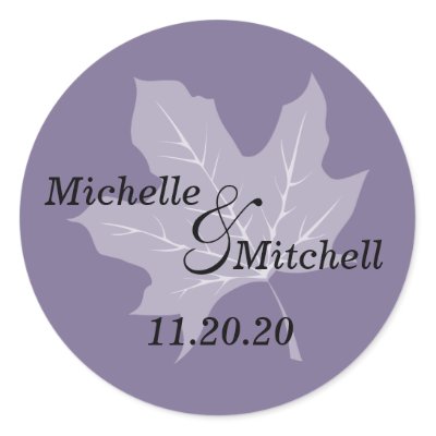 Autumn Leaf Wedding Labels Eggplant Stickers by WindyCityStationery