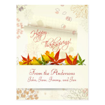 Autumn Leaves Customisable Thanksgiving Postcard