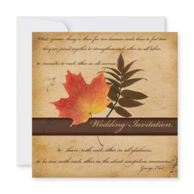 Autumn Leaves on Aged Paper Square Invitation by NiteOwlStudio