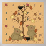 autumn leaves teddy bears print