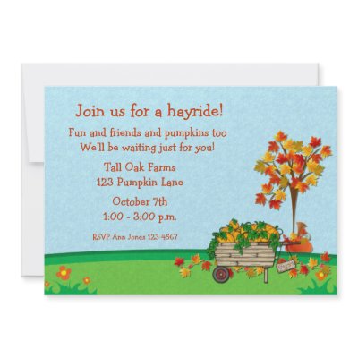 Autumn Pumpkin Cart Personalized Invites by StarStock