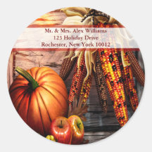 Autumn Still Life Thanksgiving Address Labels Round Stickers