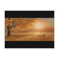 Autumn sunset glow post card