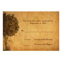 Autumn Tree Parchment-look RSVP Card Personalised Invitations
