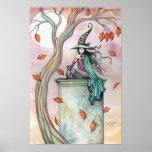 Autumn Witch Cat Poster Print