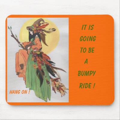 Autumn witch collage with feathers mouse pads by redqueenself