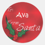 Ava Personalised Holly Gift Tags From Santa Round Stickers