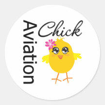 Aviation Chick Round Sticker