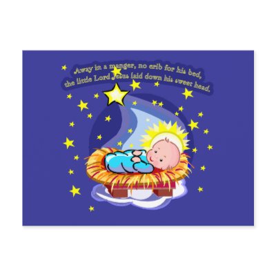 Away in a Manger Christmas Carol T-shirts, Gifts Post Cards by XmasFun