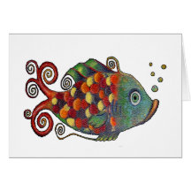 Awesome Rainbow Whimsical Fish Artsy Hippie Cool Greeting Cards