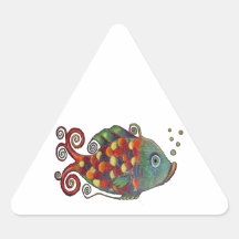 Awesome Rainbow Whimsical Fish Artsy Hippie Cool Triangle Stickers