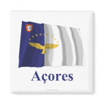 Azores Waving Flag with Name in Portuguese Fridge Magnet