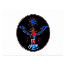 aztec black style eagle sun symbols pagan design.p post card