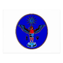 aztec blue style eagle sun symbols pagan design.pn postcards