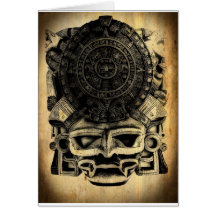 Aztec Calendar Design Mask Mexican Sunstone Greeting Card