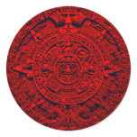 Aztec Calendar - red Round Sticker